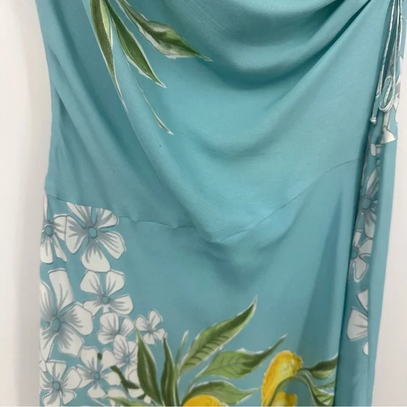 Vtg 2000s Blumarine Silk Dress Light Blue Floral Lemon Print IT 40 | C449 - Picture 4 of 12